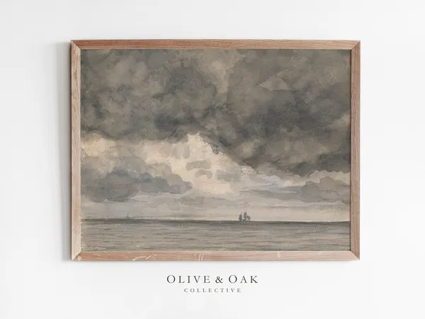 Vintage Seascape Watercolor Art Print, Coastal Decor