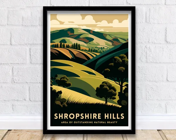 Shropshire Hills Travel Poster, England Wall Decor