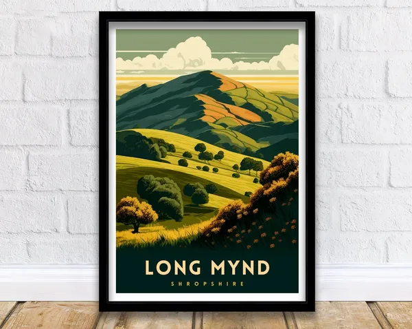 Long Mynd Shropshire Travel Poster, Illustrated View