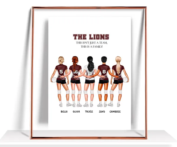 Personalized Volleyball Team Print, Team Graduation Art