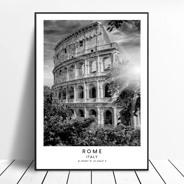 The Colosseum, Black and White Rome Travel Poster