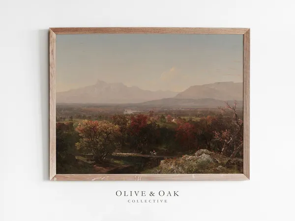 Vintage Autumn Landscape Painting, Art Print