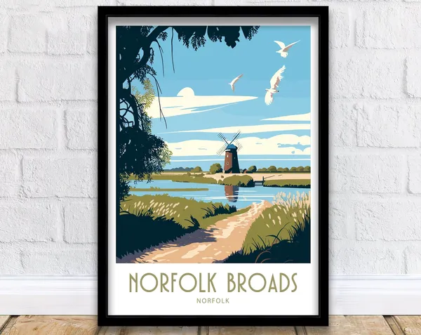 Norfolk Broads Travel Poster, Scenic Place Print