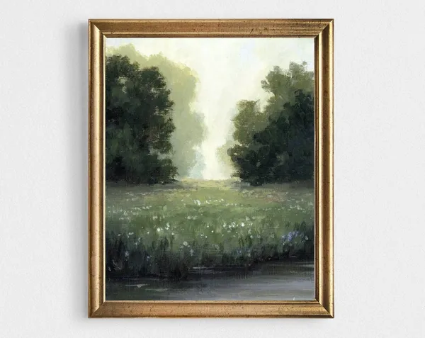 Sunrise Meadow Landscape Print, French Country Vintage Style