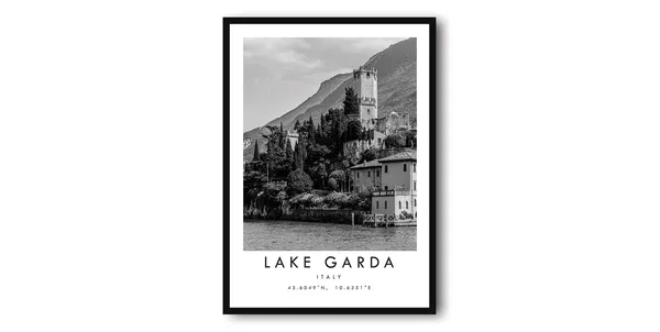 Lake Garda Black and White Travel Poster
