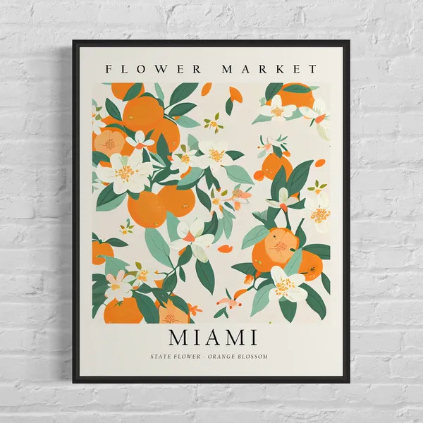 Miami Florida Flower Market Art Print, Botanical Pastel