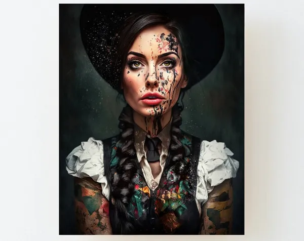 Black Forest Woman Tattoo Portrait, Wall Art Print