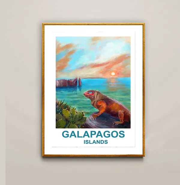 Galapagos Islands Ecuador Vintage Travel Poster
