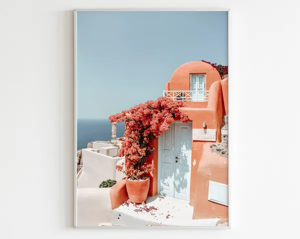 Santorini Mediterranean Travel Poster, Pastel Style