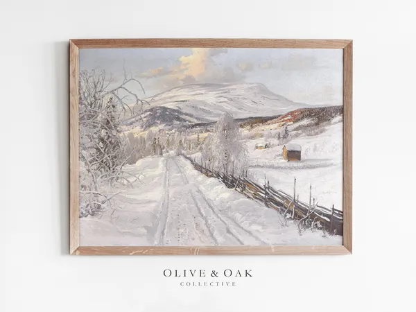 Vintage Country Snow Landscape Art Print, Winter Trees