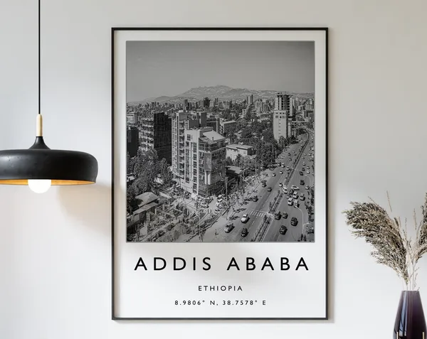 Addis Ababa Travel Poster, Black White Art Print