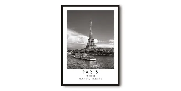 Paris Eiffel Tower Print, Black And White Travel Poster