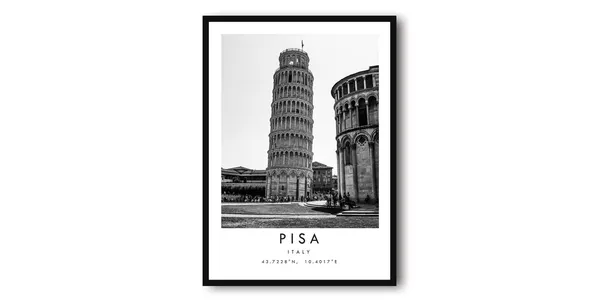 Pisa Travel Poster, Black And White Italy
