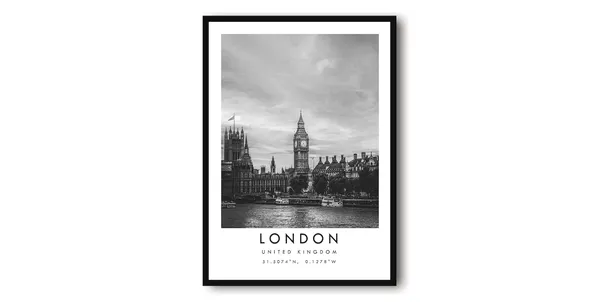 London Travel Poster, Black and White Wall Decor