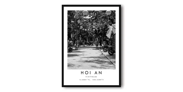 Hoi An Vietnam Travel Poster, Black And White