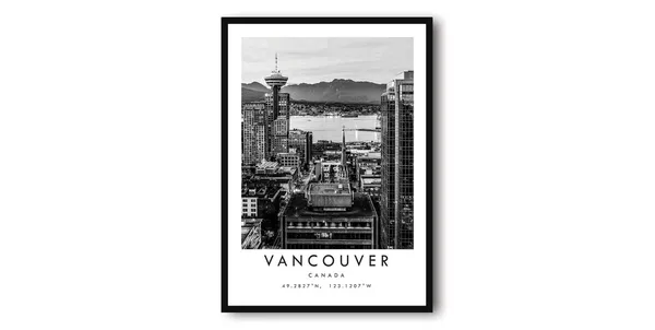 Vancouver Skyline Black And White Cityscape Poster