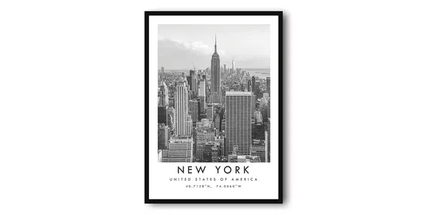 New York Minimalist Travel Poster, Black And White