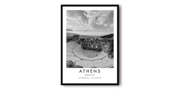 Athens Black And White Travel Poster, Greece