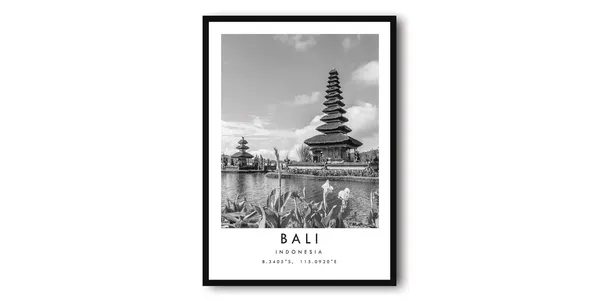 Bali Temple Black and White Travel Poster