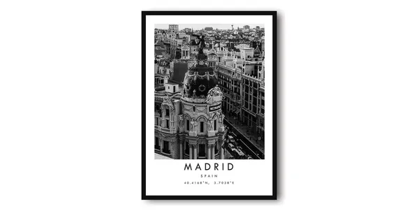 Madrid Black And White Cityscape Travel Poster