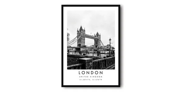 London Travel Poster, Black and White England Decor