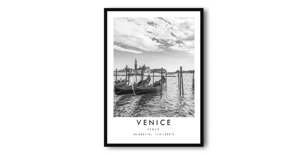 Venice Italy Black and White Gondola Art Print