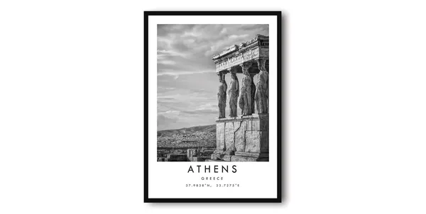 Athens Travel Print, Black and White Acropolis Poster