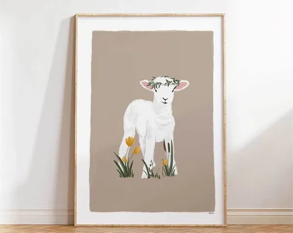 Easter Lamb Art Print, Spring Nursery Decor