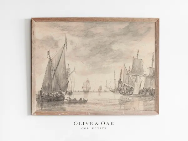 Vintage Ship Sketch Antique Harbor Art Print
