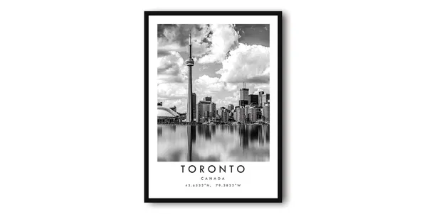 Toronto Black and White Cityscape, CN Tower Art Print