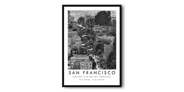 San Francisco Travel Poster, Black and White Decor