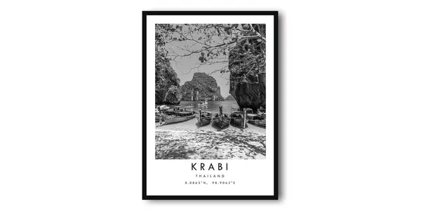 Krabi Thailand Black and White Travel Poster Print