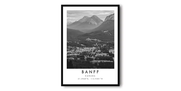 Banff Canada Black and White Mountain Travel Poster