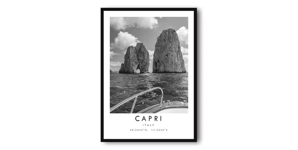Capri Italy Black and White Travel Poster, Minimalist