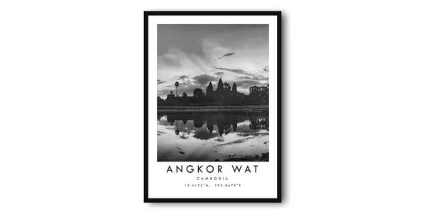 Angkor Wat Travel Print, Black And White Minimalist