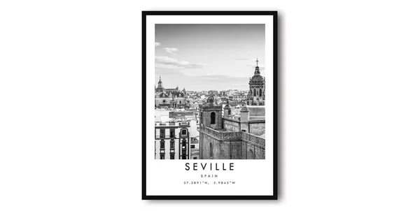 Seville Spain Black And White Cityscape Art Print