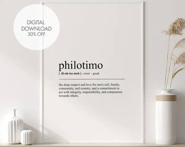 Philotimo Definition Art Print, Friendship Wall Decor