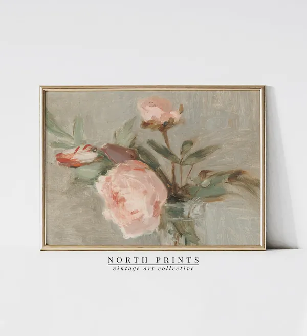 Vintage Roses Oil Painting Art Print, Nursery Decor