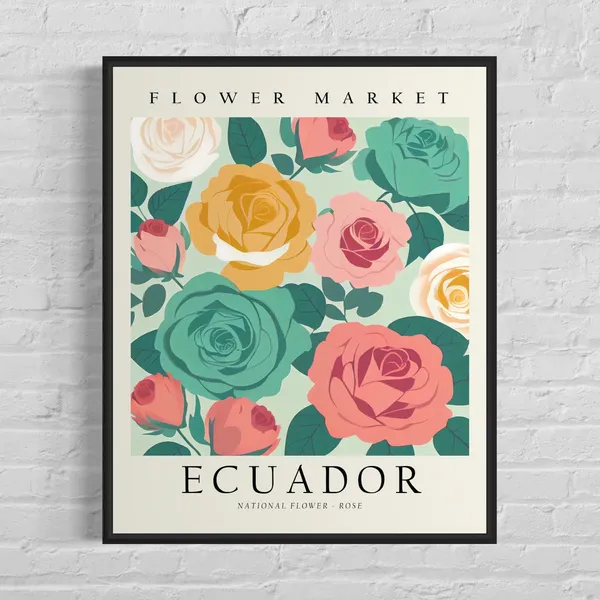 Ecuador Flower Market Botanical Art Print