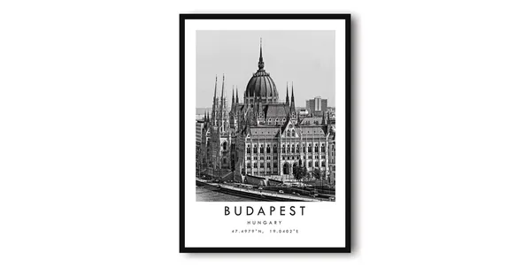 Budapest Black And White Travel Poster, Hungary