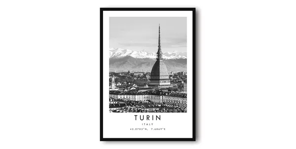 Turin Italy Black and White Cityscape Art Print
