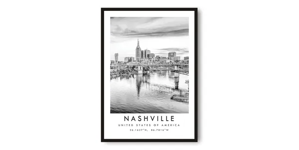 Nashville Skyline Black and White Travel Poster