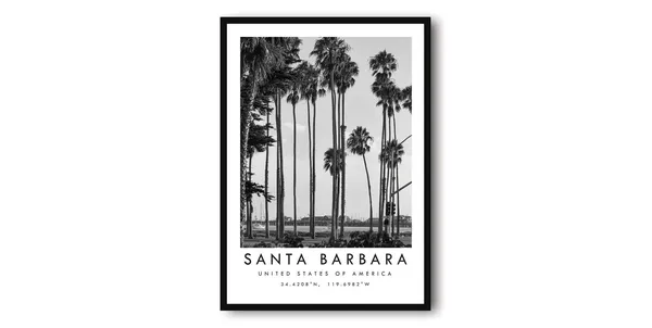 Santa Barbara Black And White Travel Poster