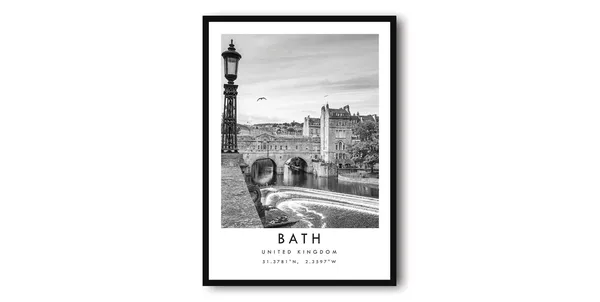 Bath England Black And White Travel Poster