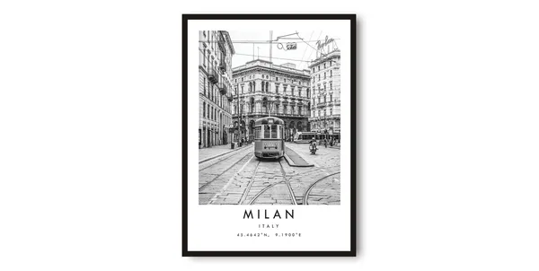 Milan Travel Print, Black And White Italy Poster