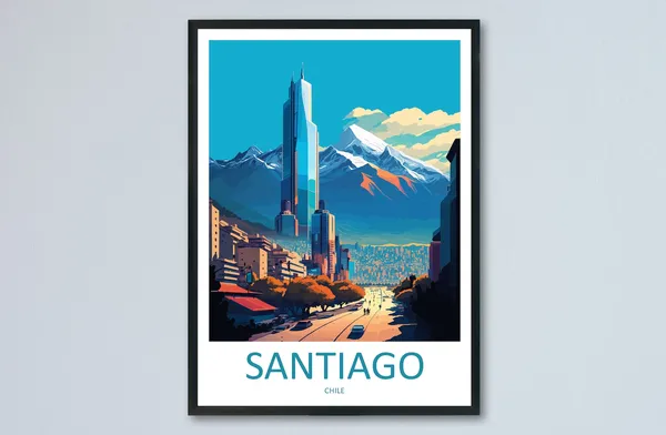 Santiago Travel Poster, Chile Wall Art Print
