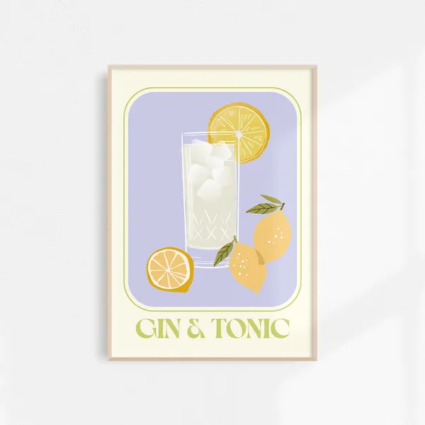 Gin Tonic Retro Cocktail Bar Cart Art Print
