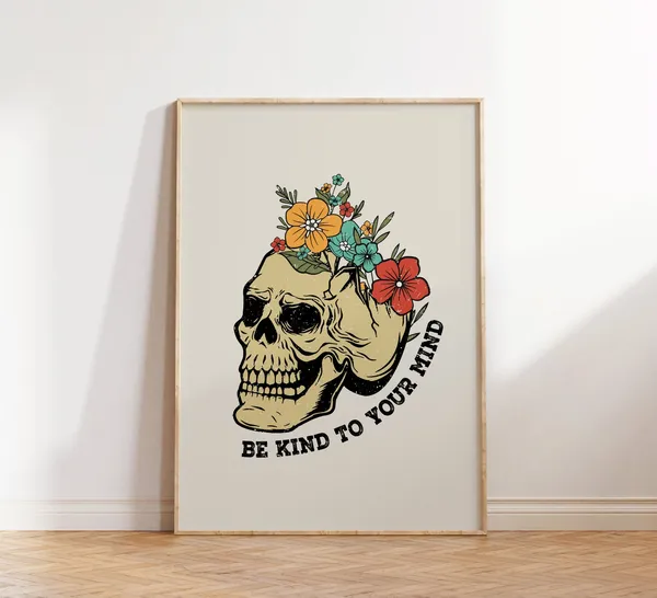Retro Floral Skull Gothic Halloween Art Print