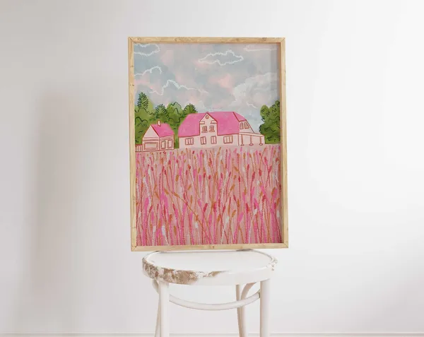 Pink Denmark House Watercolor Painting Art Print