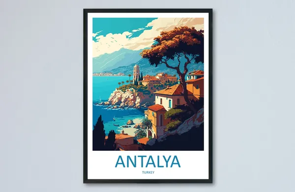 Antalya Travel Poster, Turkey Wall Art Print